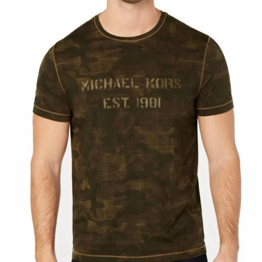 Men's Michael Kors Camo Short Sleeve Tee Size L Olive Green Brown